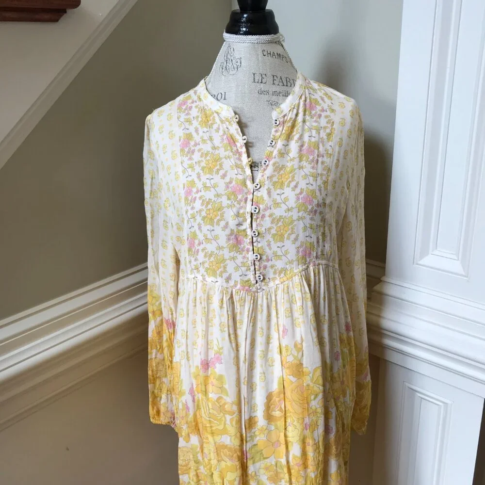 NWT Spell Yellow Rose Midi Dress Womens XL Floral Organic Cotton Long Sleeve NEW - Picture 7 of 14